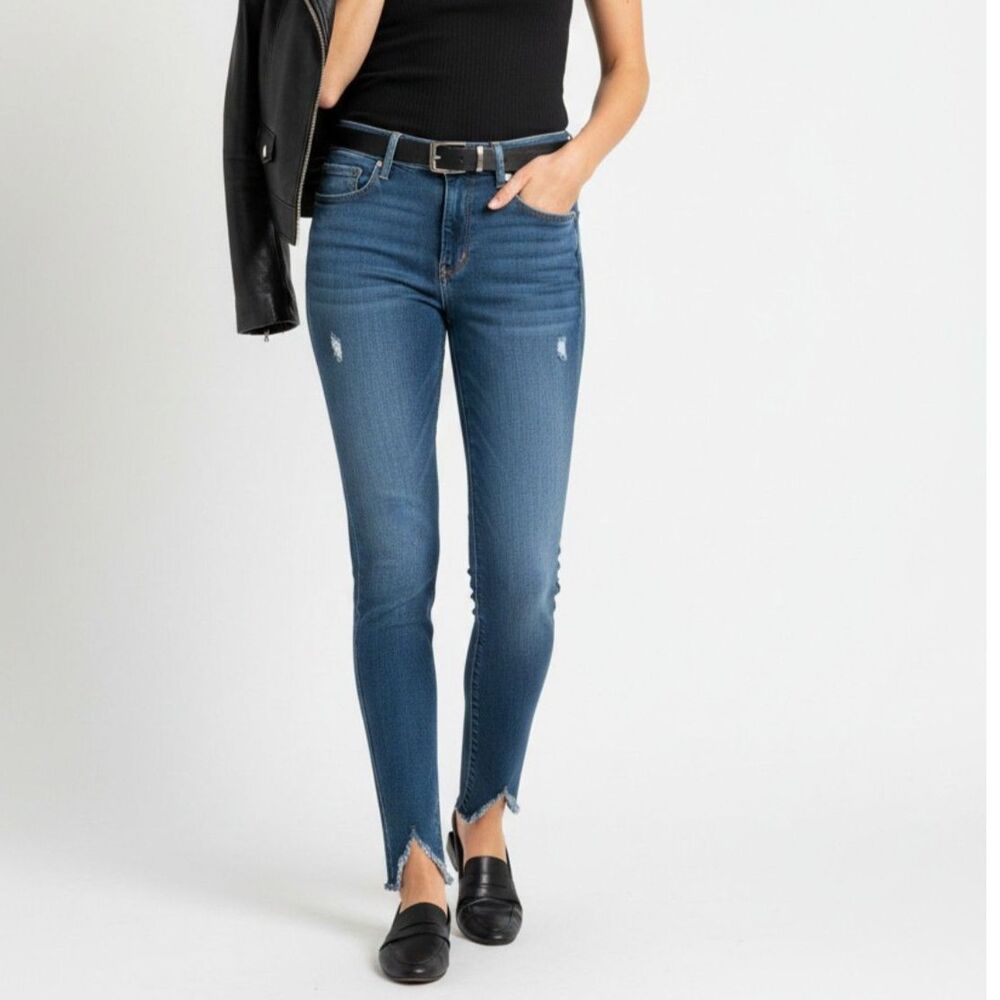 Frame Blue Denim High Rise Le Skinny De Jeanne Distressed Jeans 27